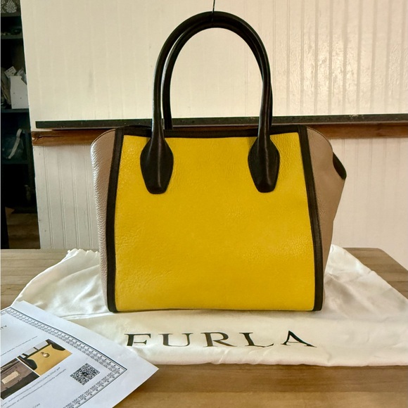 Furla Genuine Leather Tri Colored Tote Bag Purse - Picture 3 of 16